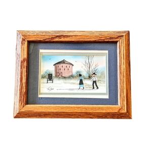 Vintage Toni Dane Amish Courting Couple Art Water Color Frame Under Glass 9x7 in